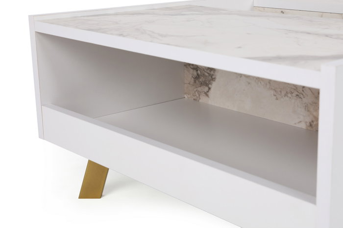 Hanah Home Mesa de centro Frida - White, 90x63x34 cm, Tablero de partículas recubierto de melamina, Color Blanco